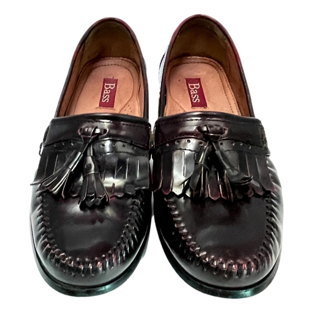 BASS Shoes Loafers Mens Sz 8 M Grammer I Leather Burgundy Red Kiltie Tassel